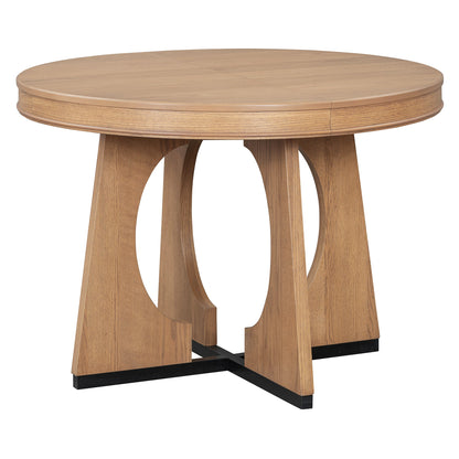 TREXM Round Dining Table for 4 with Chairs Set, Extendable Dining Table Set with 16' Removable Middle Leaf, 5 Piece Retro Dining Table Set Unique Geometric Design for Kitchen, Dining Room (Natural) - 1st Choice Furniture Direct