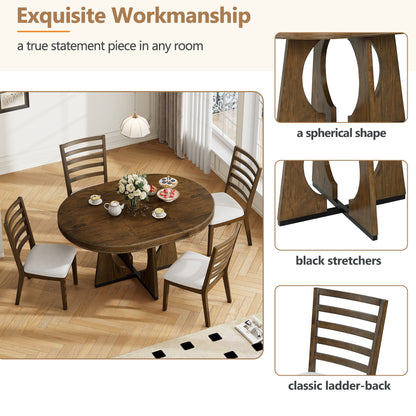 TREXM Round Dining Table for 4 with Chairs Set, Extendable Dining Table Set with 16' Removable Middle Leaf, 5 Piece Retro Dining Table Set Unique Geometric Design for Kitchen, Dining Room (Walnut) - 1st Choice Furniture Direct