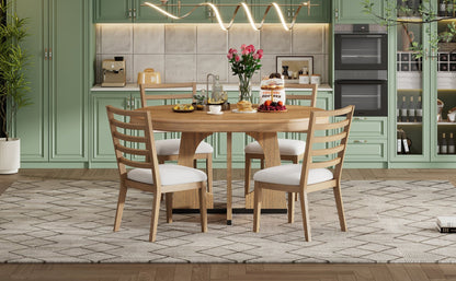 TREXM Round Dining Table for 4 with Chairs Set, Extendable Dining Table Set with 16' Removable Middle Leaf, 5 Piece Retro Dining Table Set Unique Geometric Design for Kitchen, Dining Room (Natural) - 1st Choice Furniture Direct