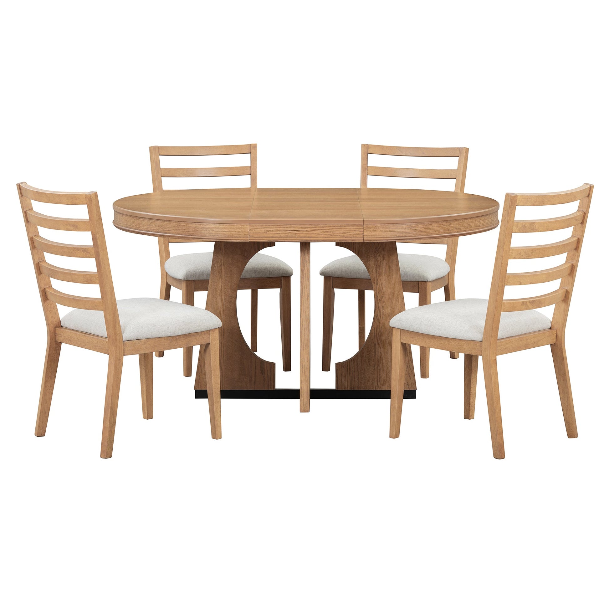 TREXM Round Dining Table for 4 with Chairs Set, Extendable Dining Table Set with 16' Removable Middle Leaf, 5 Piece Retro Dining Table Set Unique Geometric Design for Kitchen, Dining Room (Natural) - 1st Choice Furniture Direct