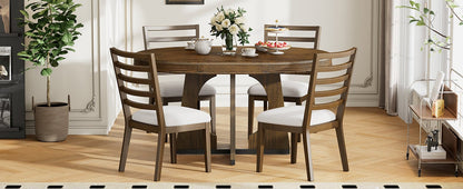 TREXM Round Dining Table for 4 with Chairs Set, Extendable Dining Table Set with 16' Removable Middle Leaf, 5 Piece Retro Dining Table Set Unique Geometric Design for Kitchen, Dining Room (Walnut) - 1st Choice Furniture Direct