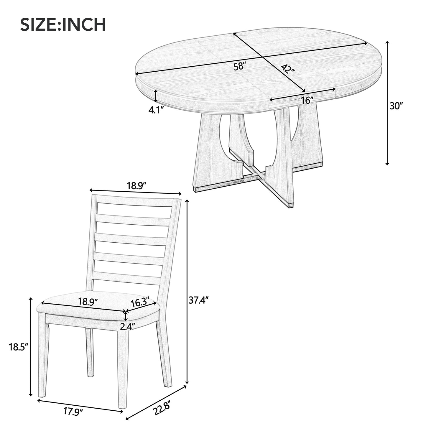 TREXM Round Dining Table for 4 with Chairs Set, Extendable Dining Table Set with 16' Removable Middle Leaf, 5 Piece Retro Dining Table Set Unique Geometric Design for Kitchen, Dining Room (Natural) - 1st Choice Furniture Direct