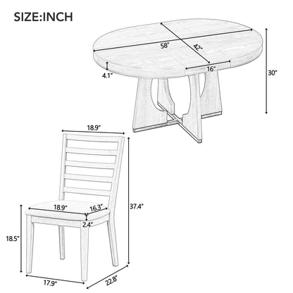 TREXM Round Dining Table for 4 with Chairs Set, Extendable Dining Table Set with 16' Removable Middle Leaf, 5 Piece Retro Dining Table Set Unique Geometric Design for Kitchen, Dining Room (Natural) - 1st Choice Furniture Direct
