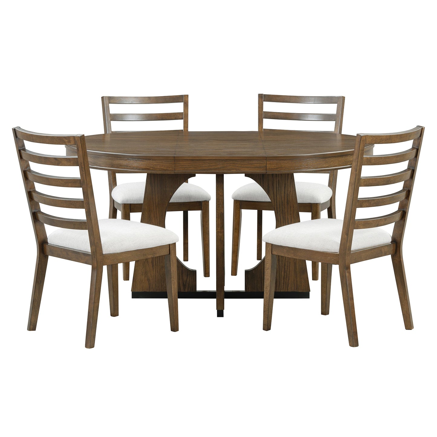 TREXM Round Dining Table for 4 with Chairs Set, Extendable Dining Table Set with 16' Removable Middle Leaf, 5 Piece Retro Dining Table Set Unique Geometric Design for Kitchen, Dining Room (Walnut) - 1st Choice Furniture Direct