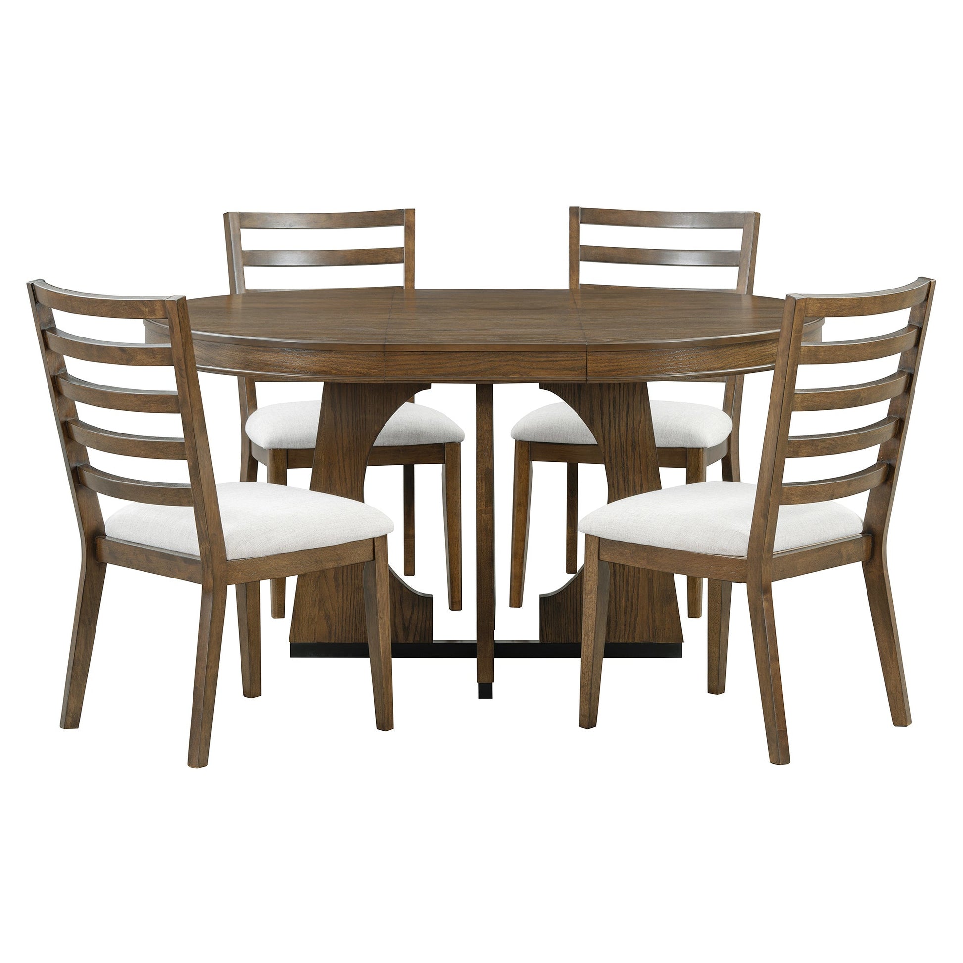 TREXM Round Dining Table for 4 with Chairs Set, Extendable Dining Table Set with 16' Removable Middle Leaf, 5 Piece Retro Dining Table Set Unique Geometric Design for Kitchen, Dining Room (Walnut) - 1st Choice Furniture Direct