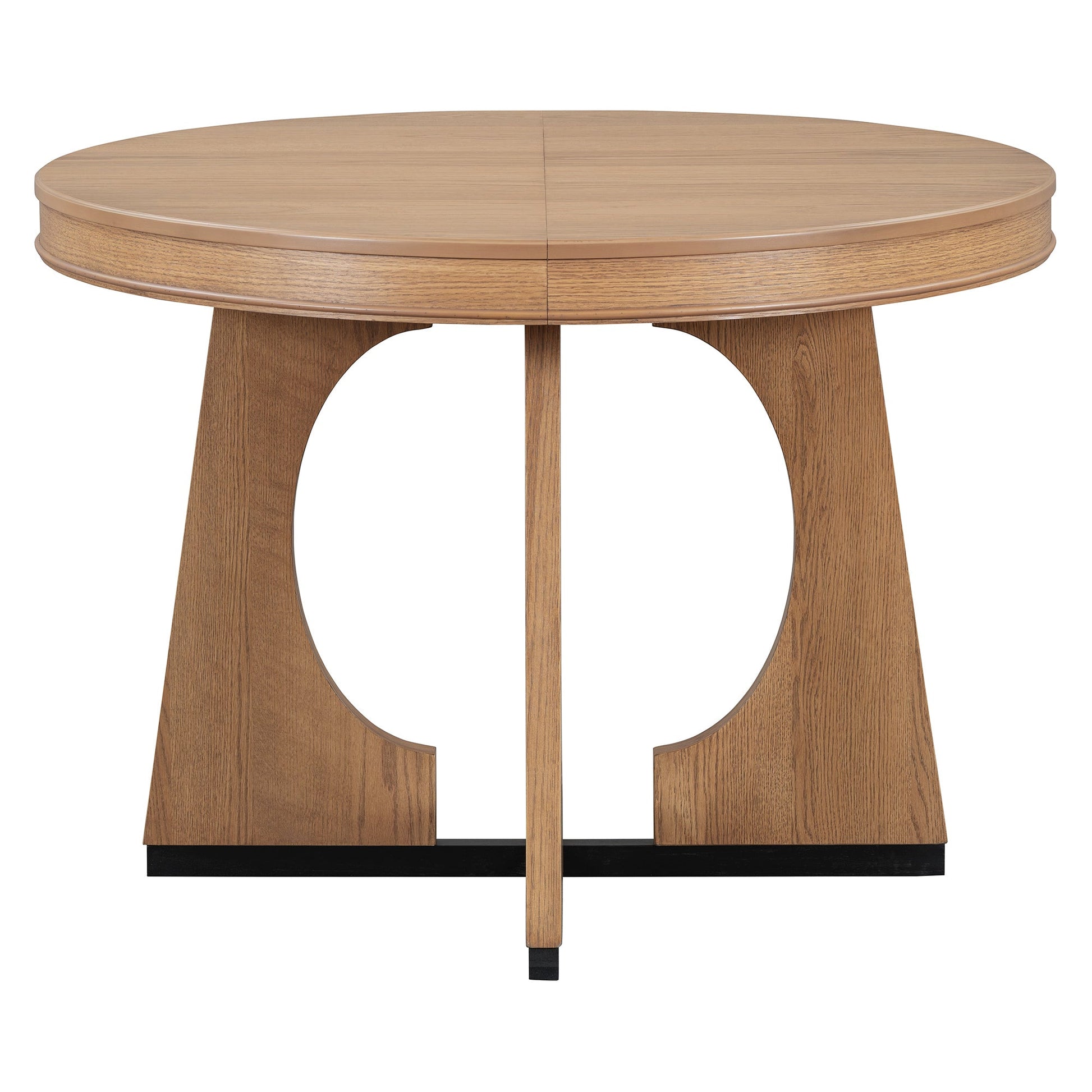 TREXM Round Dining Table for 4 with Chairs Set, Extendable Dining Table Set with 16' Removable Middle Leaf, 5 Piece Retro Dining Table Set Unique Geometric Design for Kitchen, Dining Room (Natural) - 1st Choice Furniture Direct