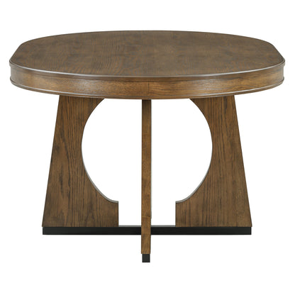 TREXM Round Dining Table for 4 with Chairs Set, Extendable Dining Table Set with 16' Removable Middle Leaf, 5 Piece Retro Dining Table Set Unique Geometric Design for Kitchen, Dining Room (Walnut) - 1st Choice Furniture Direct