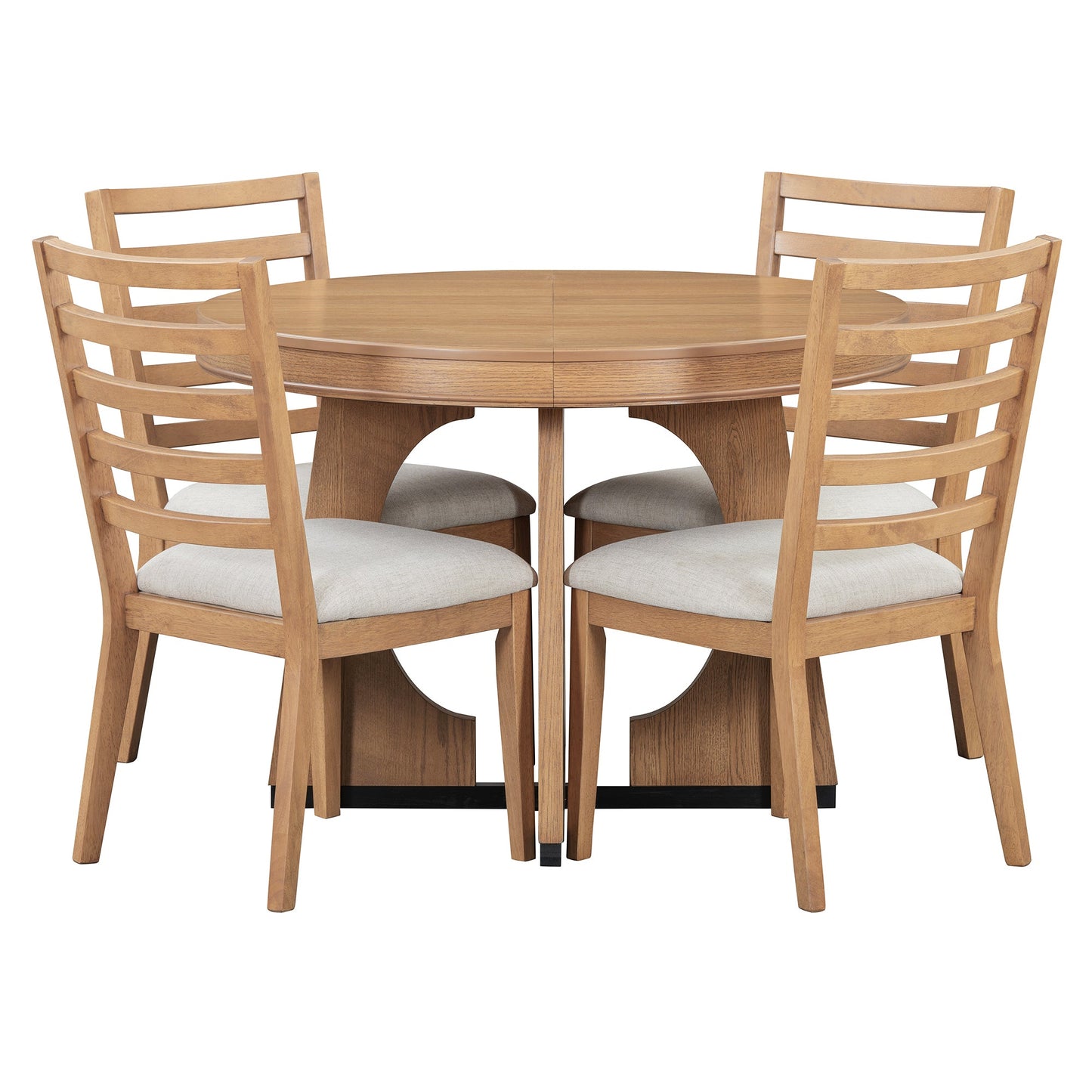 TREXM Round Dining Table for 4 with Chairs Set, Extendable Dining Table Set with 16' Removable Middle Leaf, 5 Piece Retro Dining Table Set Unique Geometric Design for Kitchen, Dining Room (Natural) - 1st Choice Furniture Direct