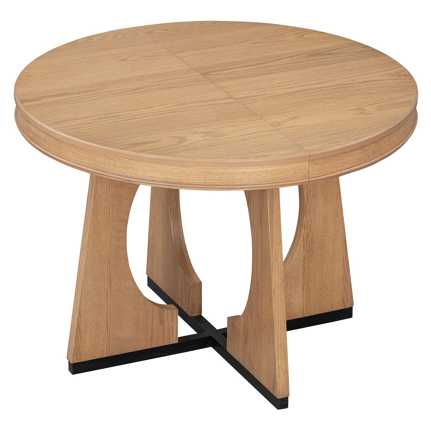 TREXM Round Dining Table for 4 with Chairs Set, Extendable Dining Table Set with 16' Removable Middle Leaf, 5 Piece Retro Dining Table Set Unique Geometric Design for Kitchen, Dining Room (Natural) - 1st Choice Furniture Direct