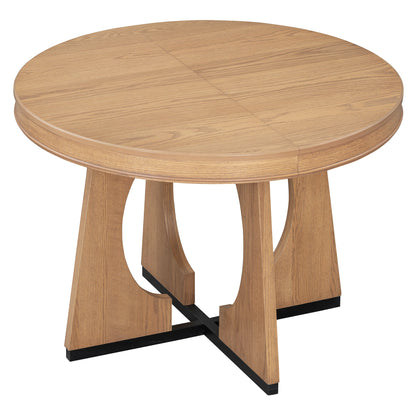 TREXM Round Dining Table for 4 with Chairs Set, Extendable Dining Table Set with 16' Removable Middle Leaf, 5 Piece Retro Dining Table Set Unique Geometric Design for Kitchen, Dining Room (Natural) - 1st Choice Furniture Direct