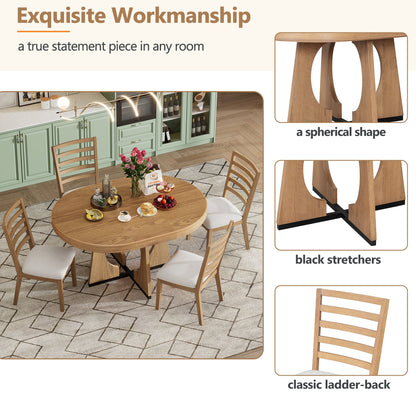 TREXM Round Dining Table for 4 with Chairs Set, Extendable Dining Table Set with 16' Removable Middle Leaf, 5 Piece Retro Dining Table Set Unique Geometric Design for Kitchen, Dining Room (Natural) - 1st Choice Furniture Direct
