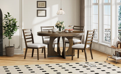 TREXM Round Dining Table for 4 with Chairs Set, Extendable Dining Table Set with 16' Removable Middle Leaf, 5 Piece Retro Dining Table Set Unique Geometric Design for Kitchen, Dining Room (Walnut) - 1st Choice Furniture Direct
