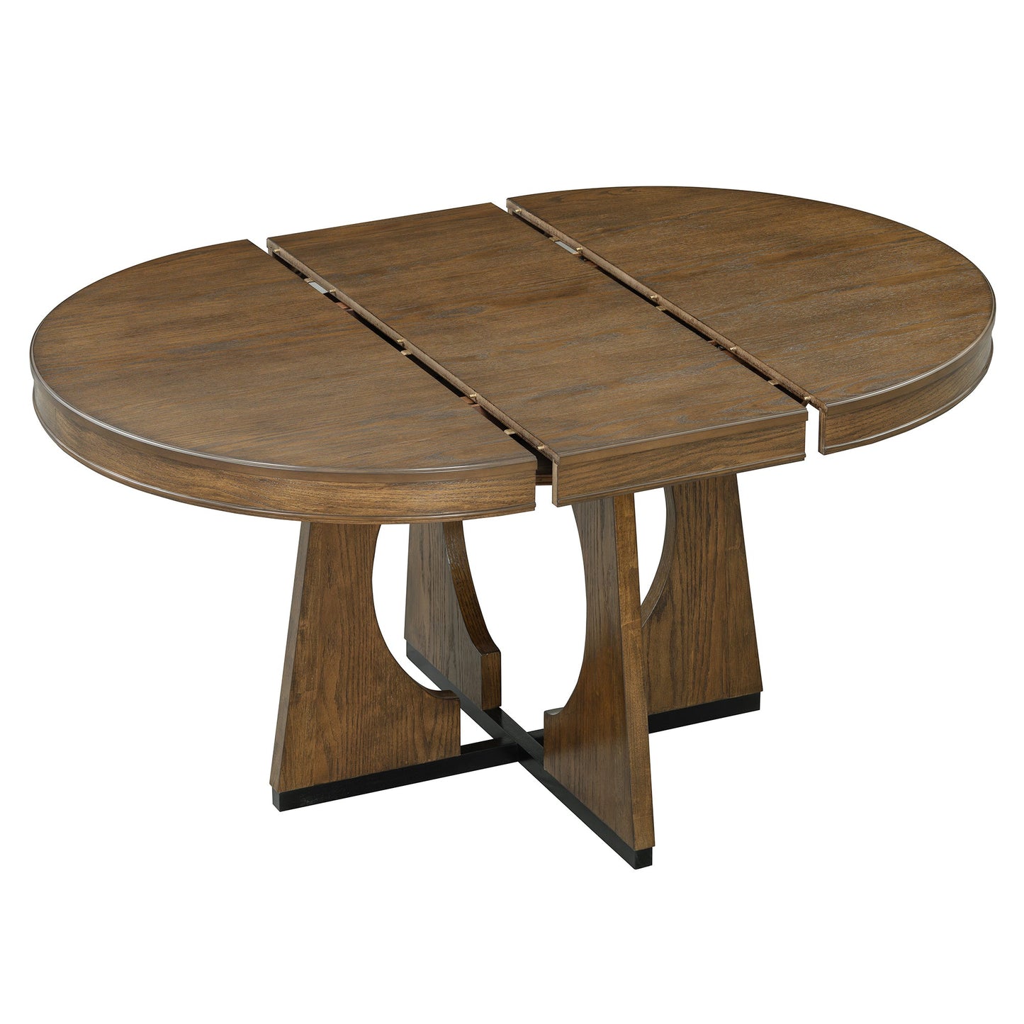 TREXM Round Dining Table for 4 with Chairs Set, Extendable Dining Table Set with 16' Removable Middle Leaf, 5 Piece Retro Dining Table Set Unique Geometric Design for Kitchen, Dining Room (Walnut) - 1st Choice Furniture Direct