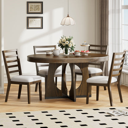 TREXM Round Dining Table for 4 with Chairs Set, Extendable Dining Table Set with 16' Removable Middle Leaf, 5 Piece Retro Dining Table Set Unique Geometric Design for Kitchen, Dining Room (Walnut) - 1st Choice Furniture Direct