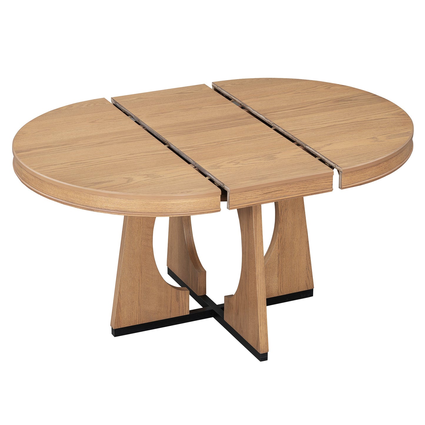 TREXM Round Dining Table for 4 with Chairs Set, Extendable Dining Table Set with 16' Removable Middle Leaf, 5 Piece Retro Dining Table Set Unique Geometric Design for Kitchen, Dining Room (Natural) - 1st Choice Furniture Direct