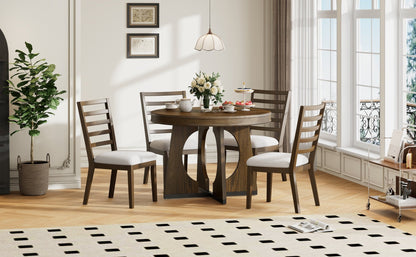 TREXM Round Dining Table for 4 with Chairs Set, Extendable Dining Table Set with 16' Removable Middle Leaf, 5 Piece Retro Dining Table Set Unique Geometric Design for Kitchen, Dining Room (Walnut) - 1st Choice Furniture Direct