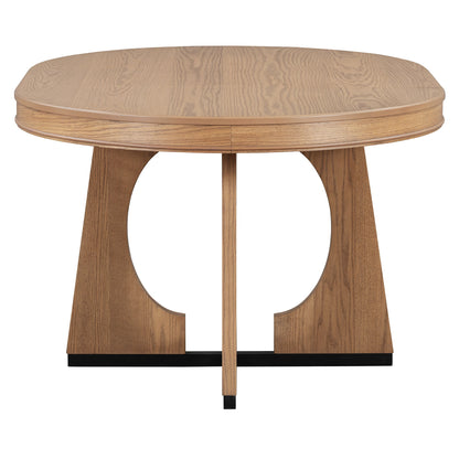 TREXM Round Dining Table for 4 with Chairs Set, Extendable Dining Table Set with 16' Removable Middle Leaf, 5 Piece Retro Dining Table Set Unique Geometric Design for Kitchen, Dining Room (Natural) - 1st Choice Furniture Direct