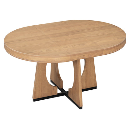 TREXM Round Dining Table for 4 with Chairs Set, Extendable Dining Table Set with 16' Removable Middle Leaf, 5 Piece Retro Dining Table Set Unique Geometric Design for Kitchen, Dining Room (Natural) - 1st Choice Furniture Direct
