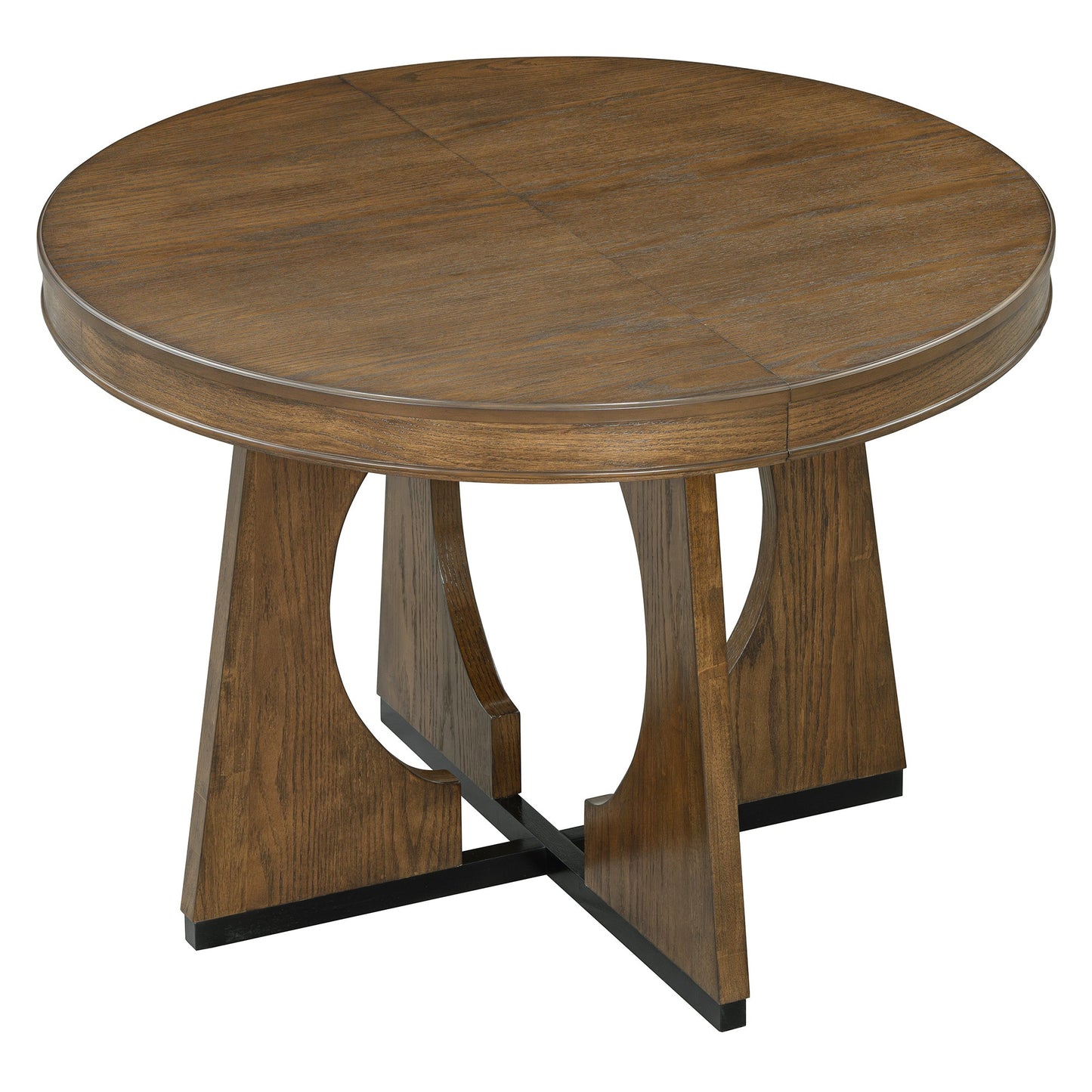 TREXM Round Dining Table for 4 with Chairs Set, Extendable Dining Table Set with 16' Removable Middle Leaf, 5 Piece Retro Dining Table Set Unique Geometric Design for Kitchen, Dining Room (Walnut) - 1st Choice Furniture Direct