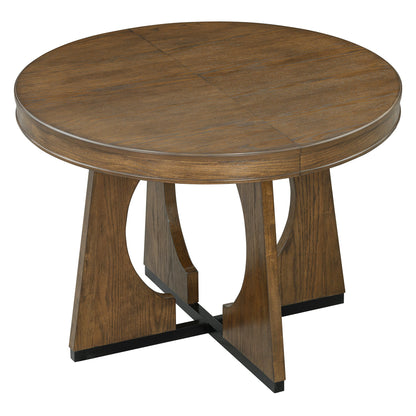 TREXM Round Dining Table for 4 with Chairs Set, Extendable Dining Table Set with 16' Removable Middle Leaf, 5 Piece Retro Dining Table Set Unique Geometric Design for Kitchen, Dining Room (Walnut) - 1st Choice Furniture Direct
