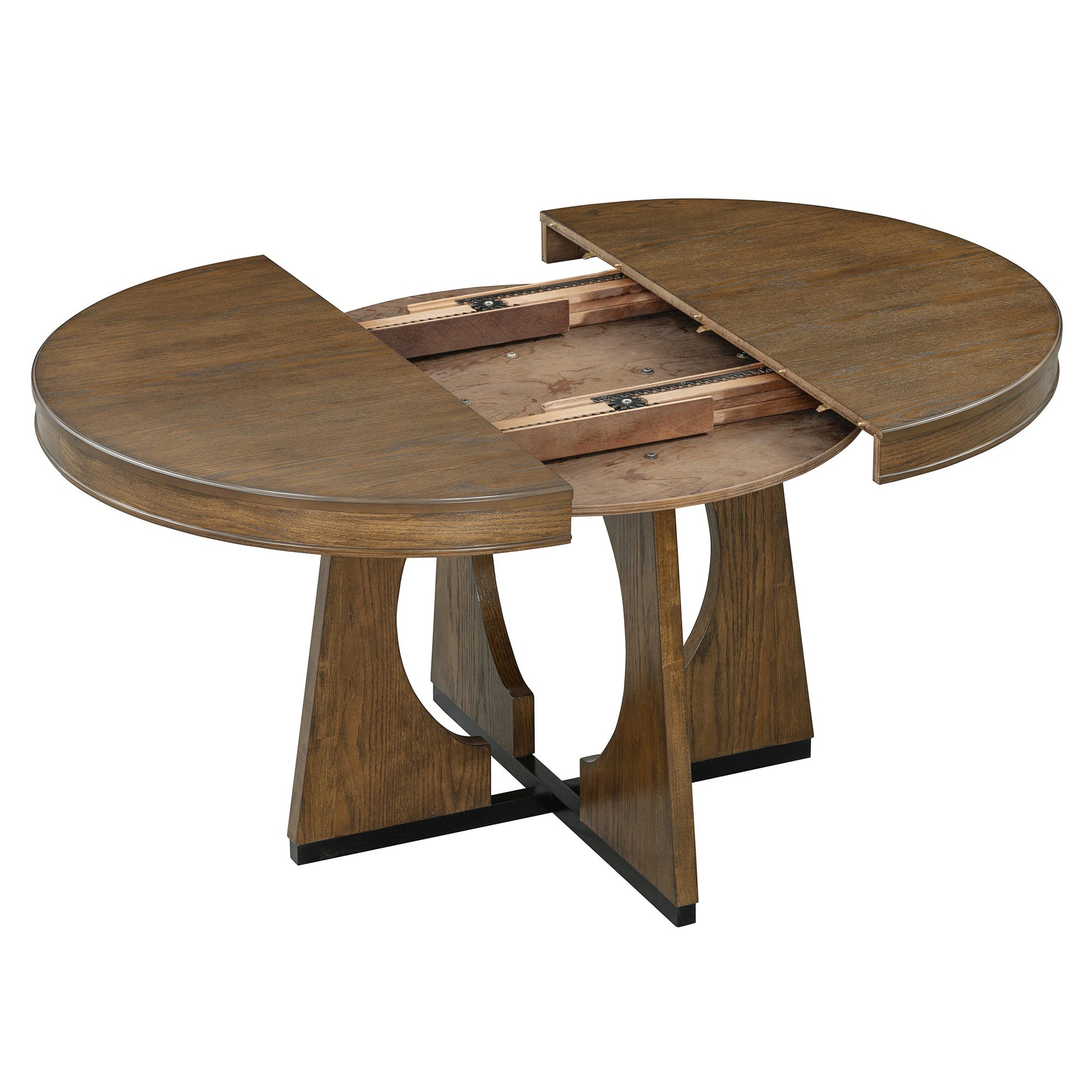 TREXM Round Dining Table for 4 with Chairs Set, Extendable Dining Table Set with 16' Removable Middle Leaf, 5 Piece Retro Dining Table Set Unique Geometric Design for Kitchen, Dining Room (Walnut) - 1st Choice Furniture Direct