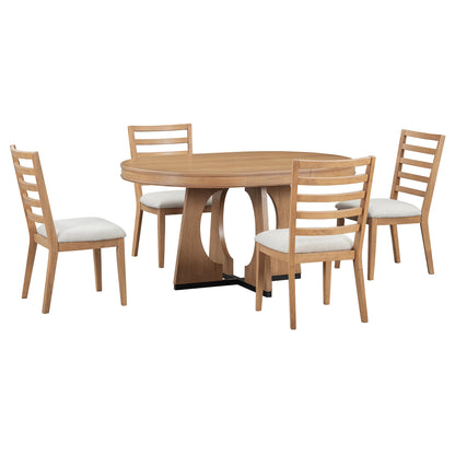 TREXM Round Dining Table for 4 with Chairs Set, Extendable Dining Table Set with 16' Removable Middle Leaf, 5 Piece Retro Dining Table Set Unique Geometric Design for Kitchen, Dining Room (Natural) - 1st Choice Furniture Direct