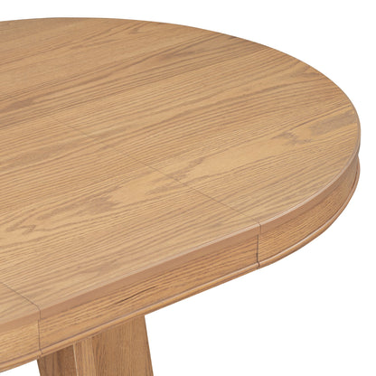 TREXM Round Dining Table for 4 with Chairs Set, Extendable Dining Table Set with 16' Removable Middle Leaf, 5 Piece Retro Dining Table Set Unique Geometric Design for Kitchen, Dining Room (Natural) - 1st Choice Furniture Direct