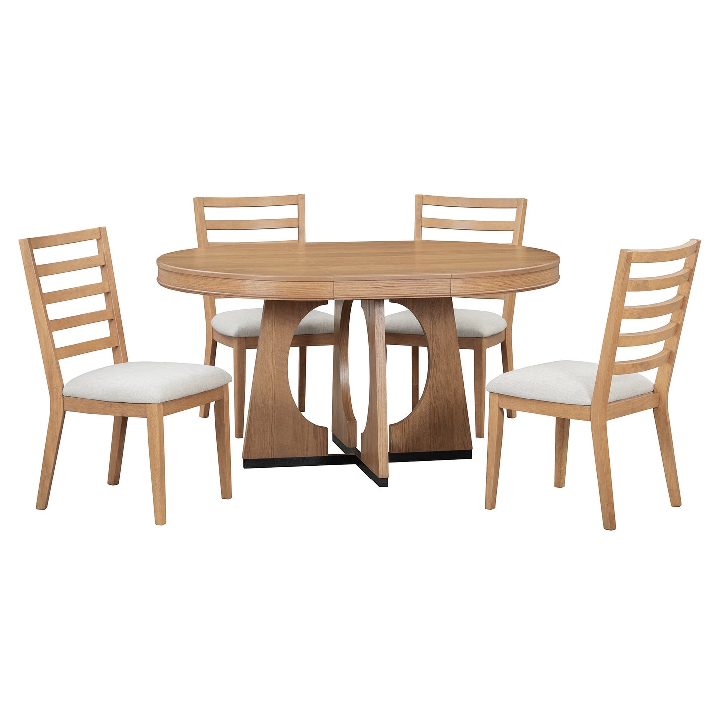 TREXM Round Dining Table for 4 with Chairs Set, Extendable Dining Table Set with 16' Removable Middle Leaf, 5 Piece Retro Dining Table Set Unique Geometric Design for Kitchen, Dining Room (Natural) - 1st Choice Furniture Direct