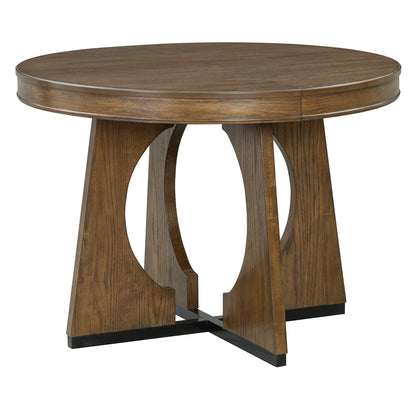 TREXM Round Dining Table for 4 with Chairs Set, Extendable Dining Table Set with 16' Removable Middle Leaf, 5 Piece Retro Dining Table Set Unique Geometric Design for Kitchen, Dining Room (Walnut) - 1st Choice Furniture Direct