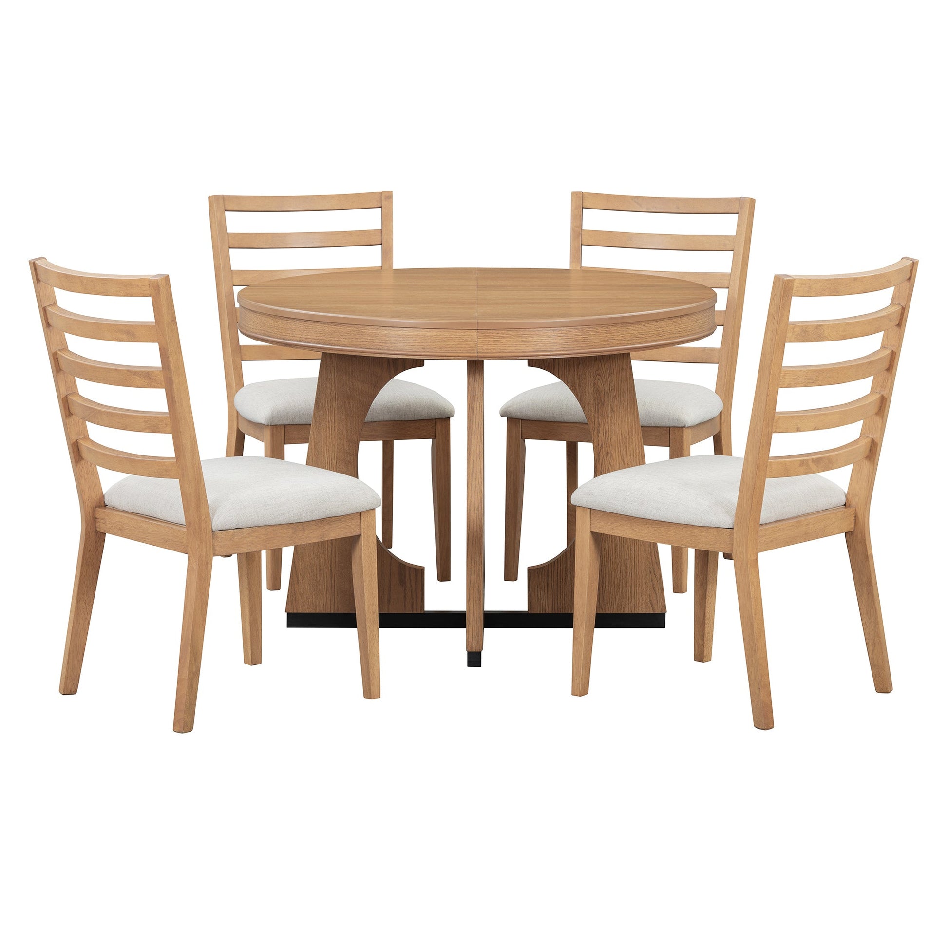 TREXM Round Dining Table for 4 with Chairs Set, Extendable Dining Table Set with 16' Removable Middle Leaf, 5 Piece Retro Dining Table Set Unique Geometric Design for Kitchen, Dining Room (Natural) - 1st Choice Furniture Direct