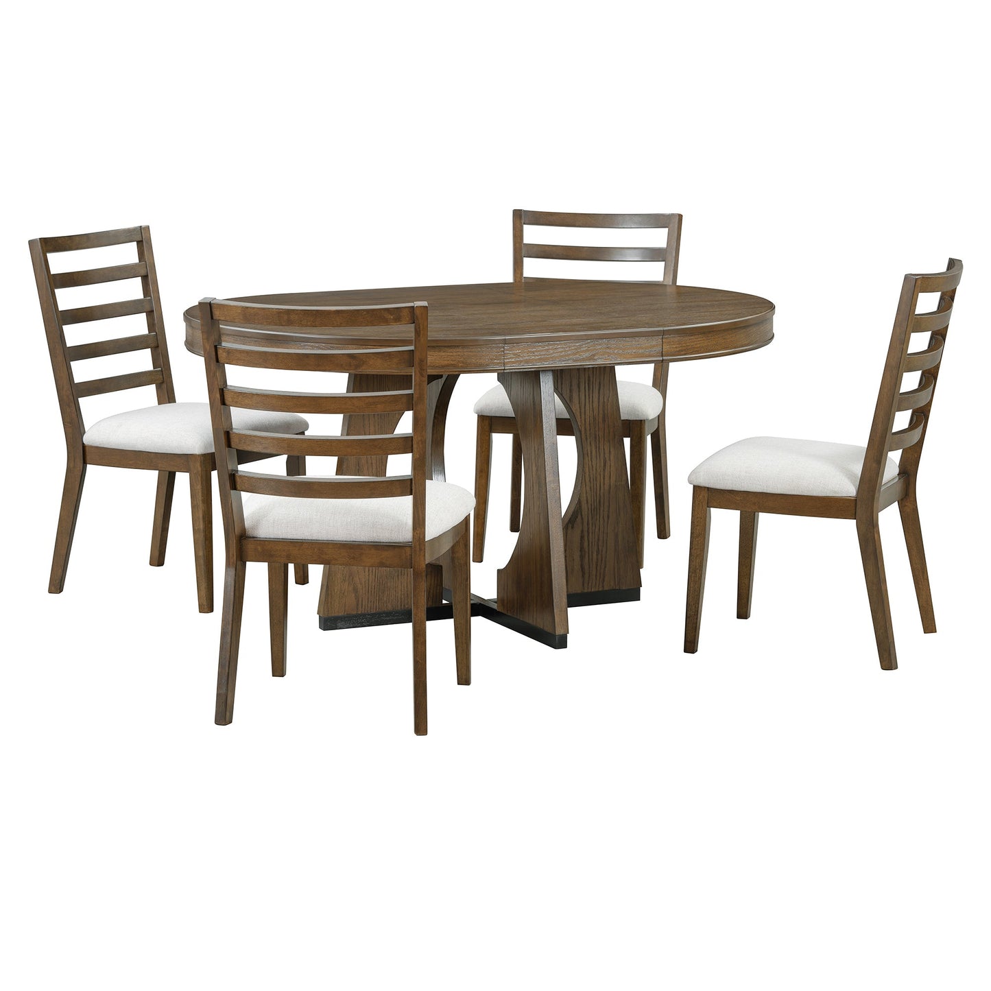 TREXM Round Dining Table for 4 with Chairs Set, Extendable Dining Table Set with 16' Removable Middle Leaf, 5 Piece Retro Dining Table Set Unique Geometric Design for Kitchen, Dining Room (Walnut) - 1st Choice Furniture Direct