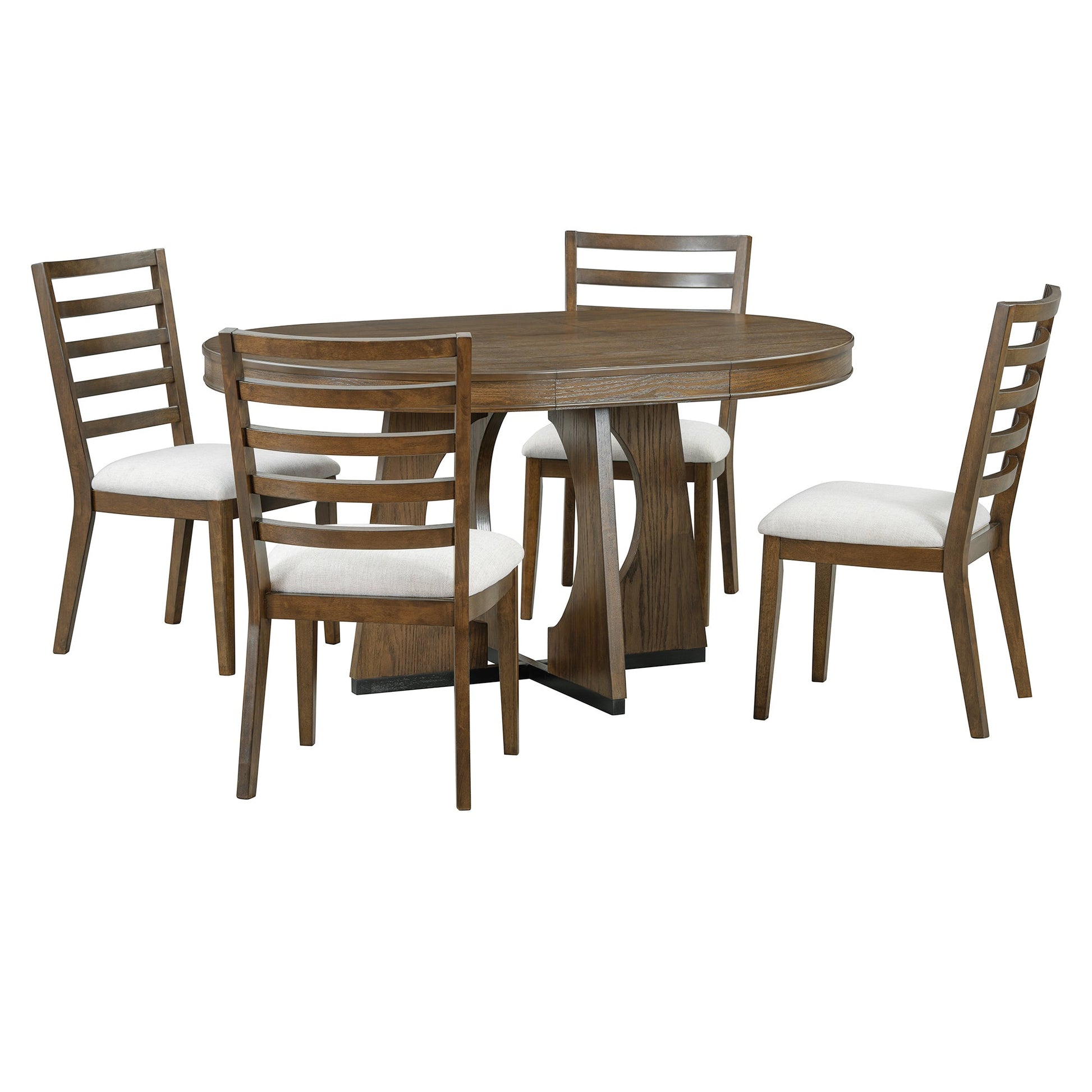 TREXM Round Dining Table for 4 with Chairs Set, Extendable Dining Table Set with 16' Removable Middle Leaf, 5 Piece Retro Dining Table Set Unique Geometric Design for Kitchen, Dining Room (Walnut) - 1st Choice Furniture Direct
