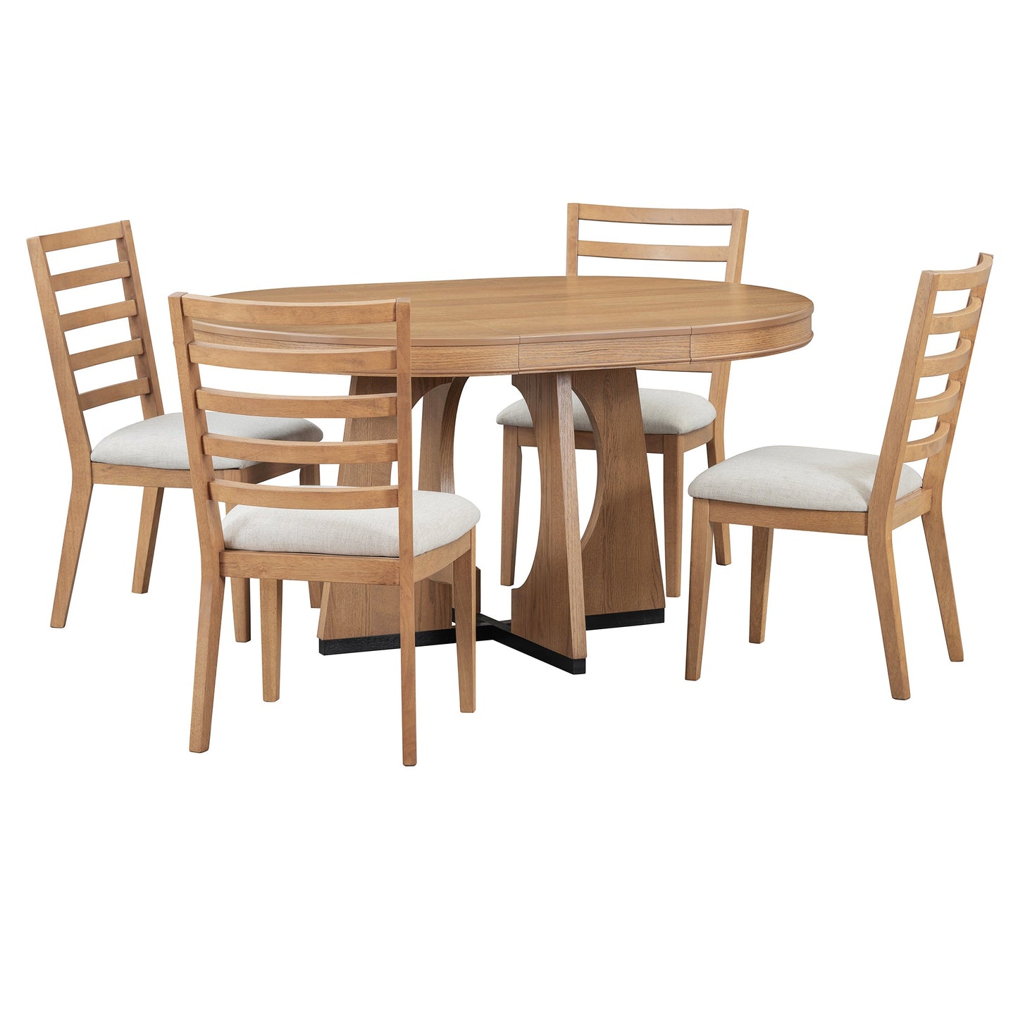 TREXM Round Dining Table for 4 with Chairs Set, Extendable Dining Table Set with 16' Removable Middle Leaf, 5 Piece Retro Dining Table Set Unique Geometric Design for Kitchen, Dining Room (Natural) - 1st Choice Furniture Direct