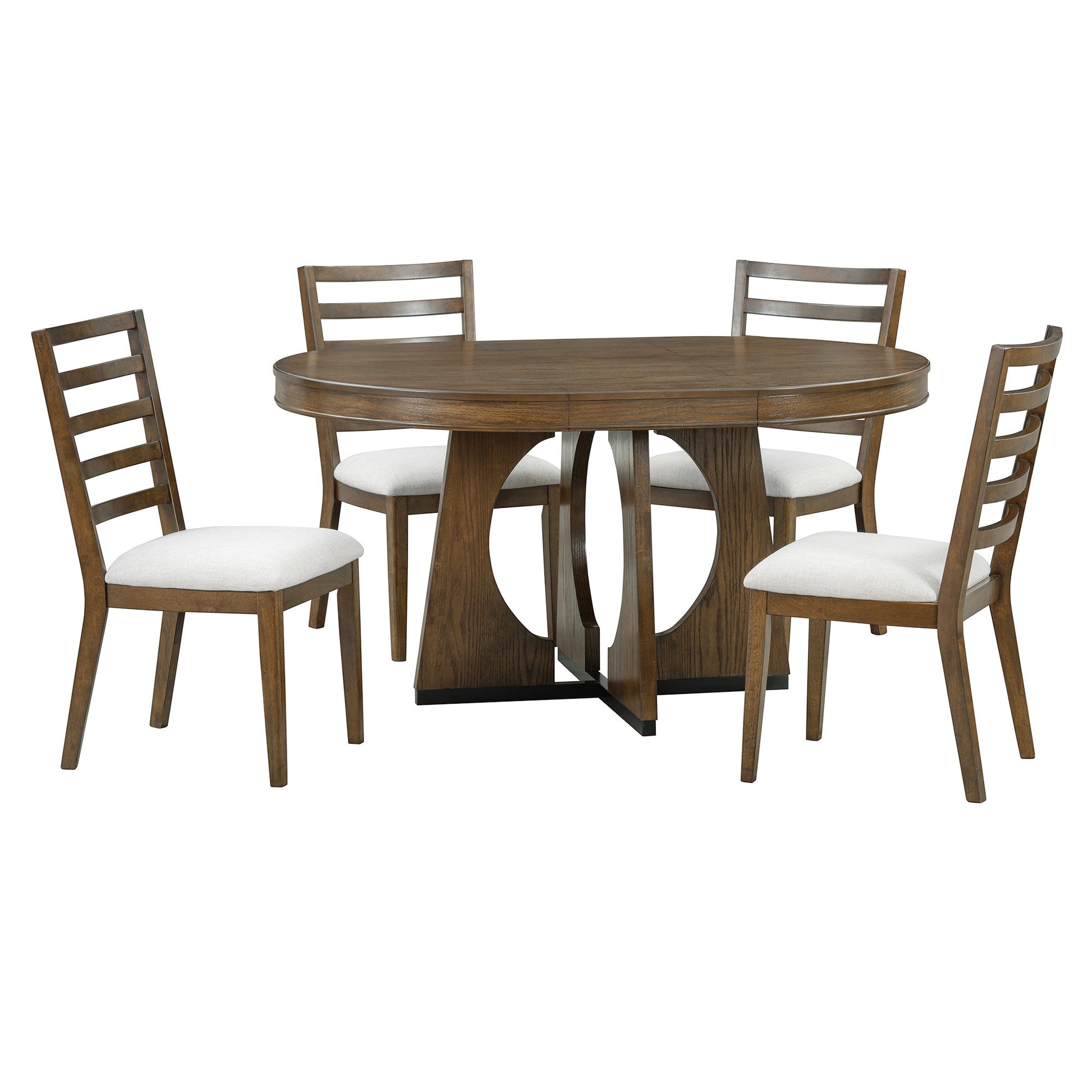 TREXM Round Dining Table for 4 with Chairs Set, Extendable Dining Table Set with 16' Removable Middle Leaf, 5 Piece Retro Dining Table Set Unique Geometric Design for Kitchen, Dining Room (Walnut) - 1st Choice Furniture Direct