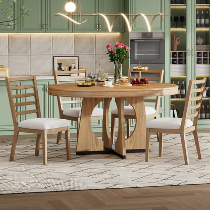 TREXM Round Dining Table for 4 with Chairs Set, Extendable Dining Table Set with 16' Removable Middle Leaf, 5 Piece Retro Dining Table Set Unique Geometric Design for Kitchen, Dining Room (Natural) - 1st Choice Furniture Direct
