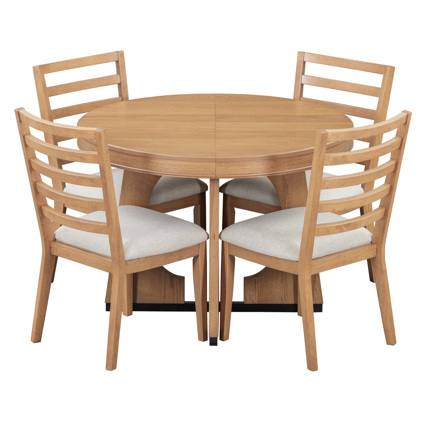 TREXM Round Dining Table for 4 with Chairs Set, Extendable Dining Table Set with 16' Removable Middle Leaf, 5 Piece Retro Dining Table Set Unique Geometric Design for Kitchen, Dining Room (Natural) - 1st Choice Furniture Direct
