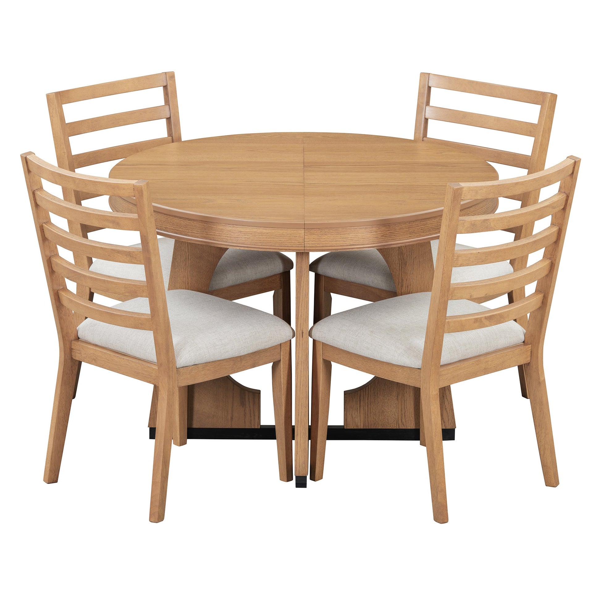 TREXM Round Dining Table for 4 with Chairs Set, Extendable Dining Table Set with 16' Removable Middle Leaf, 5 Piece Retro Dining Table Set Unique Geometric Design for Kitchen, Dining Room (Natural) - 1st Choice Furniture Direct