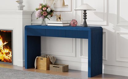 TREXM Rustic Console Table with 3 Fluted Drawers - Solid Wood Veneer Entryway Table Featuring Natural Wood Grain for Living Room, Hallway (Navy) - 1st Choice Furniture Direct