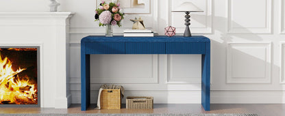 TREXM Rustic Console Table with 3 Fluted Drawers - Solid Wood Veneer Entryway Table Featuring Natural Wood Grain for Living Room, Hallway (Navy) - 1st Choice Furniture Direct