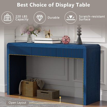 TREXM Rustic Console Table with 3 Fluted Drawers - Solid Wood Veneer Entryway Table Featuring Natural Wood Grain for Living Room, Hallway (Navy) - 1st Choice Furniture Direct