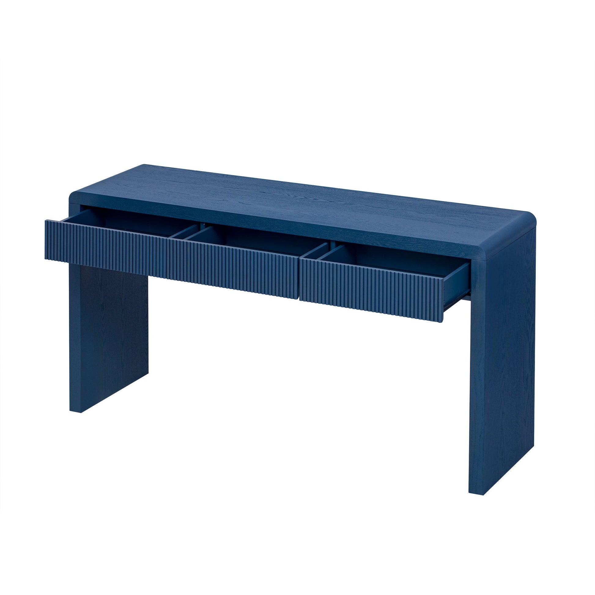TREXM Rustic Console Table with 3 Fluted Drawers - Solid Wood Veneer Entryway Table Featuring Natural Wood Grain for Living Room, Hallway (Navy) - 1st Choice Furniture Direct