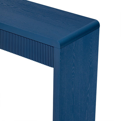 TREXM Rustic Console Table with 3 Fluted Drawers - Solid Wood Veneer Entryway Table Featuring Natural Wood Grain for Living Room, Hallway (Navy) - 1st Choice Furniture Direct