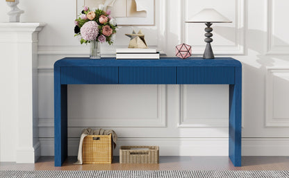 TREXM Rustic Console Table with 3 Fluted Drawers - Solid Wood Veneer Entryway Table Featuring Natural Wood Grain for Living Room, Hallway (Navy) - 1st Choice Furniture Direct