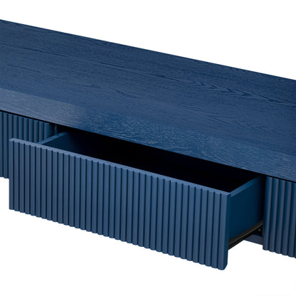 TREXM Rustic Console Table with 3 Fluted Drawers - Solid Wood Veneer Entryway Table Featuring Natural Wood Grain for Living Room, Hallway (Navy) - 1st Choice Furniture Direct