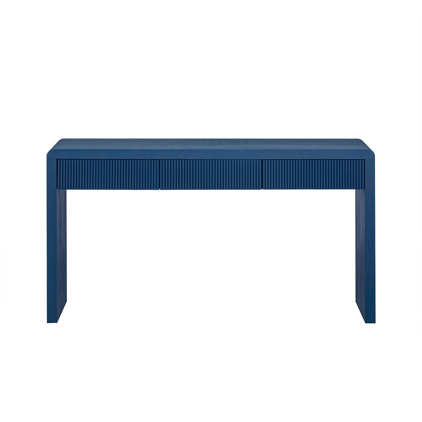 TREXM Rustic Console Table with 3 Fluted Drawers - Solid Wood Veneer Entryway Table Featuring Natural Wood Grain for Living Room, Hallway (Navy) - 1st Choice Furniture Direct