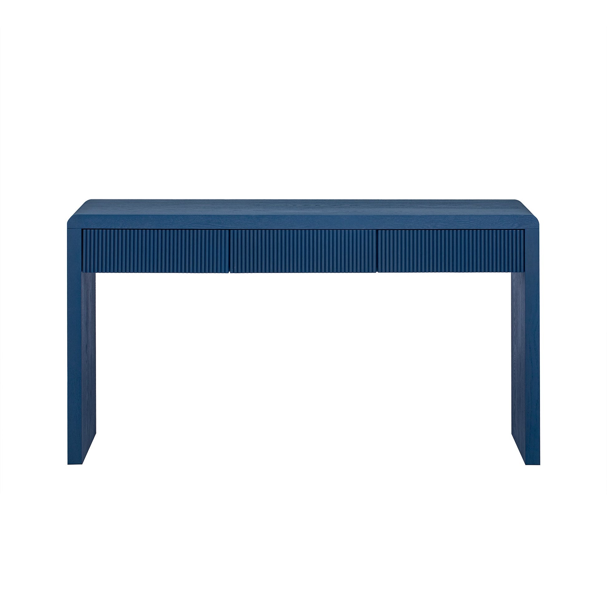 TREXM Rustic Console Table with 3 Fluted Drawers - Solid Wood Veneer Entryway Table Featuring Natural Wood Grain for Living Room, Hallway (Navy) - 1st Choice Furniture Direct