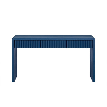 TREXM Rustic Console Table with 3 Fluted Drawers - Solid Wood Veneer Entryway Table Featuring Natural Wood Grain for Living Room, Hallway (Navy) - 1st Choice Furniture Direct