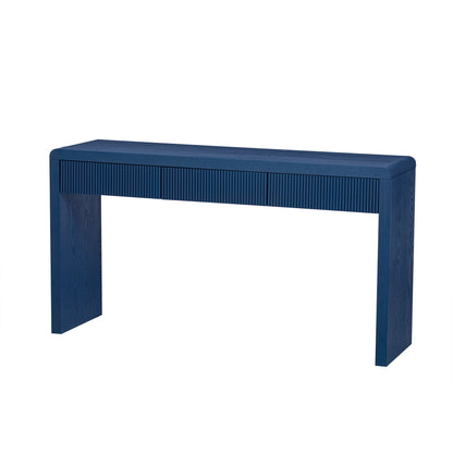 TREXM Rustic Console Table with 3 Fluted Drawers - Solid Wood Veneer Entryway Table Featuring Natural Wood Grain for Living Room, Hallway (Navy) - 1st Choice Furniture Direct