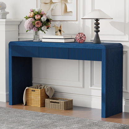 TREXM Rustic Console Table with 3 Fluted Drawers - Solid Wood Veneer Entryway Table Featuring Natural Wood Grain for Living Room, Hallway (Navy) - 1st Choice Furniture Direct