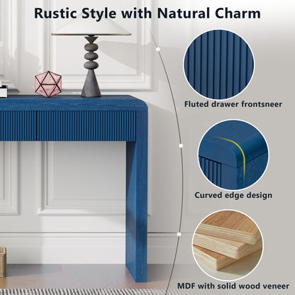 TREXM Rustic Console Table with 3 Fluted Drawers - Solid Wood Veneer Entryway Table Featuring Natural Wood Grain for Living Room, Hallway (Navy) - 1st Choice Furniture Direct